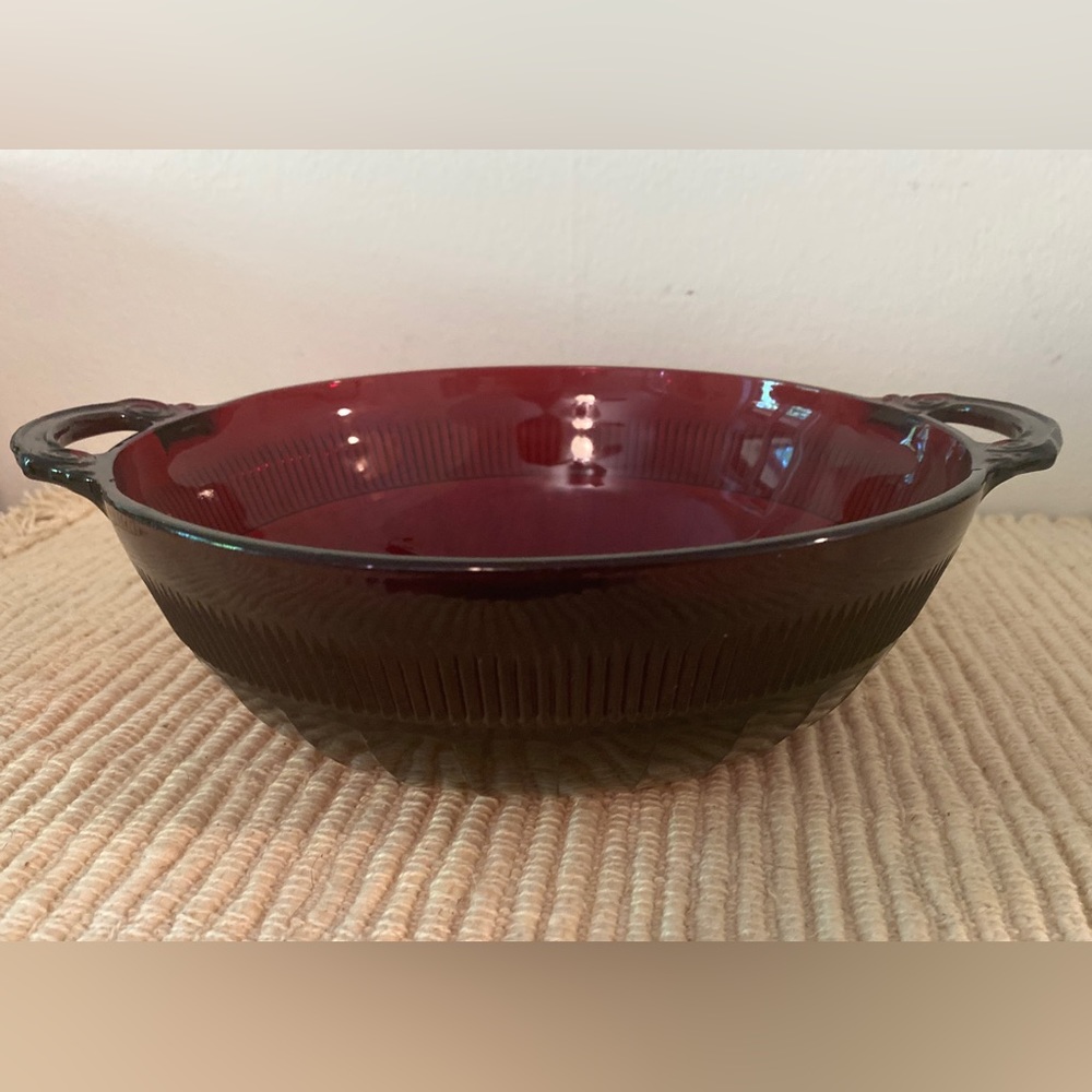 Cranberry Vintage Glass Bowl with Handles